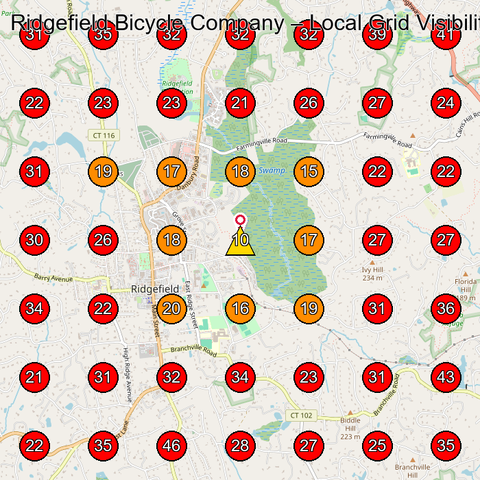 Ridgefield Bicycle Company GeoGrid visibility map for Nail Salon in Ridgefield